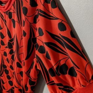 Red and Black Floral Midi Dress